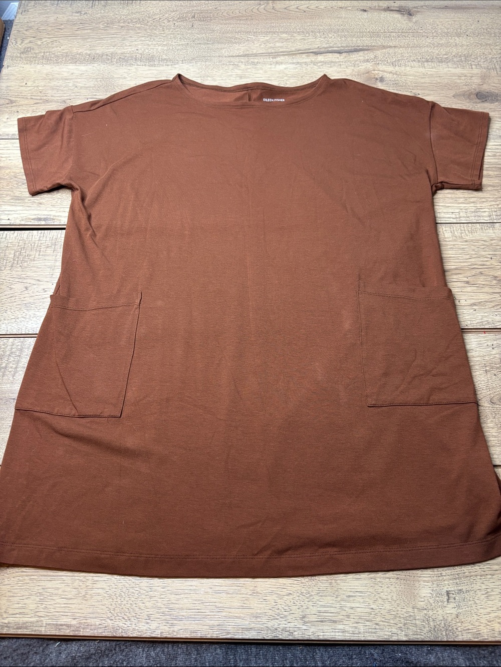 Women’s Eileen Fisher Cotton Short Sleeve T-Shirt Dress in Rust Brown Size Large